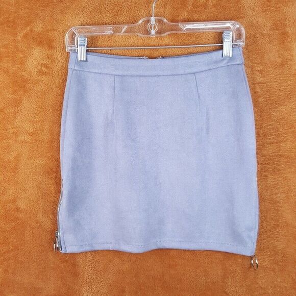 SEEK THE LABEL Womens Skirt Small Gray Mini Zip Front Stretch Faux Suede - Picture 4 of 10